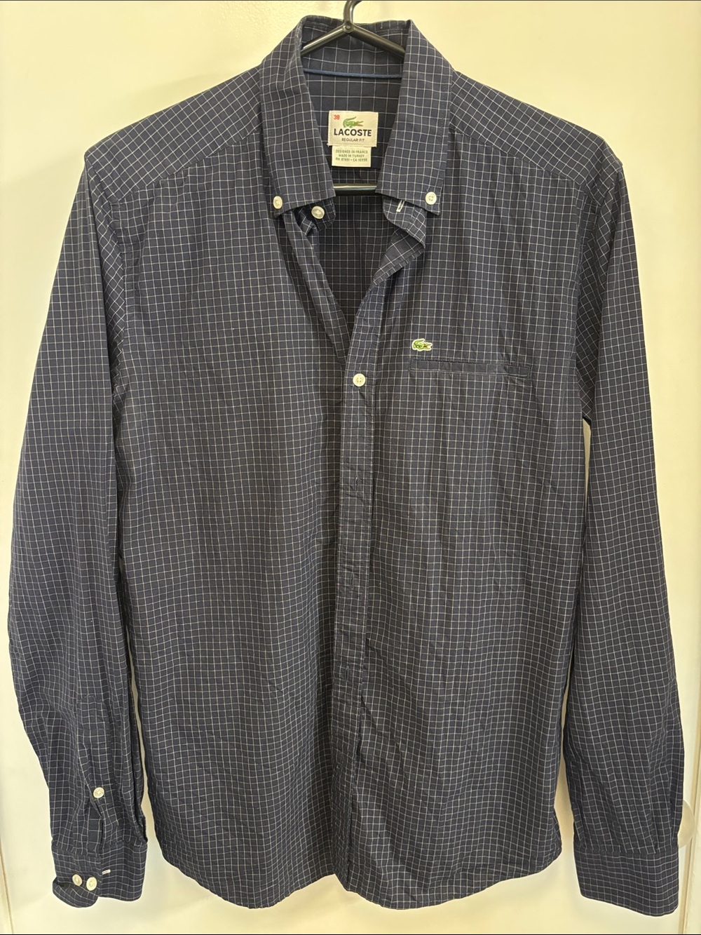 Lacoste Men's Dark Blue Windowpane Button-Down Shirt